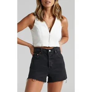 Levis Premium Womens Denim Jean Shorts 31 Black Lake Button Fly Cut Off New