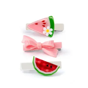 Lilies & Roses Watermelon and Pink Bow Trio Hair Clip Set
