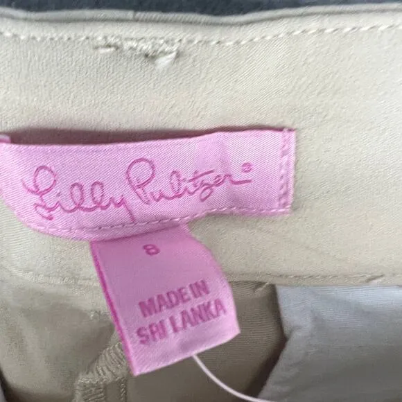 Lilly Pulitzer Joette Palm Beach Sandstone Dinner Shorts-Khaki-Women 8-NEW
