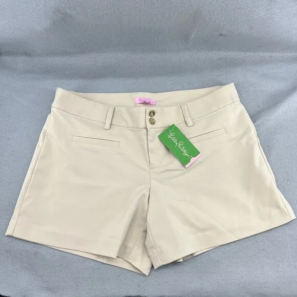 Lilly Pulitzer Joette Palm Beach Sandstone Dinner Shorts-Khaki-Women 8-NEW