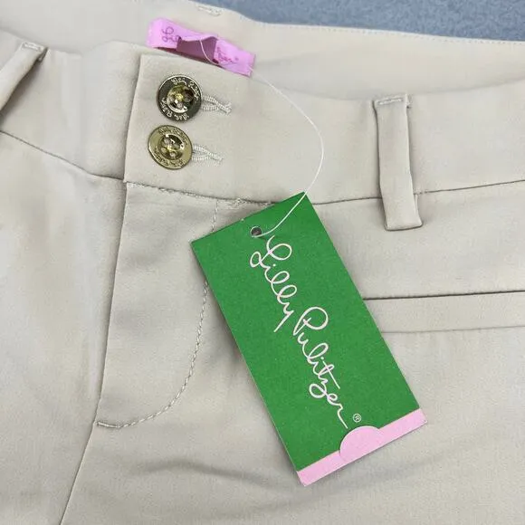 Lilly Pulitzer Joette Palm Beach Sandstone Dinner Shorts-Khaki-Women 8-NEW