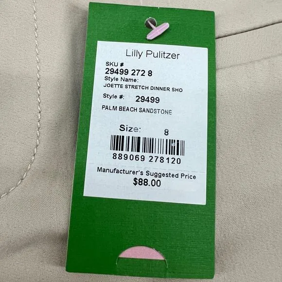 Lilly Pulitzer Joette Palm Beach Sandstone Dinner Shorts-Khaki-Women 8-NEW
