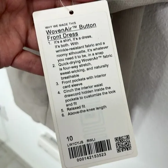 Lululemon NWT WovenAir Button Front Dress Raw Linen size 10