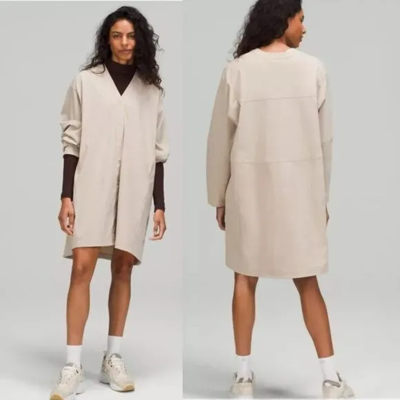 Lululemon NWT WovenAir Button Front Dress Raw Linen size 10