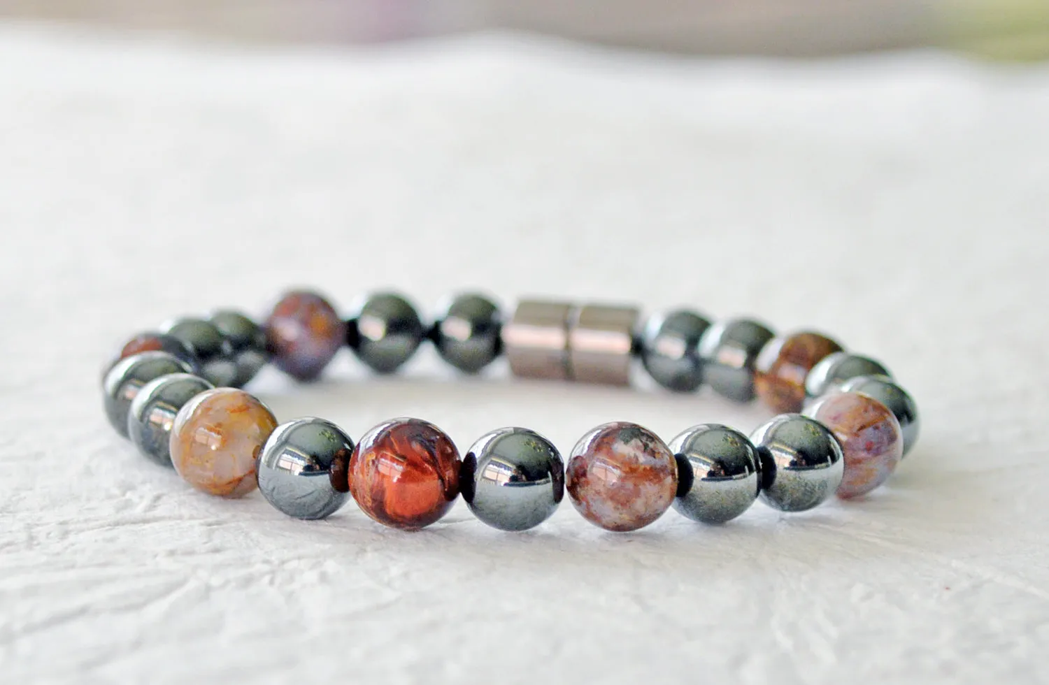 Magnetic Hematite & Pietersite Stone Bracelet
