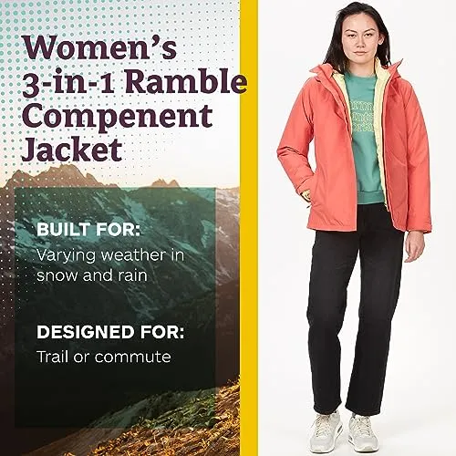 MARMOT Women's Ramble Component Jacket - 3-in-1 Waterproof Shell with Hood and Breathable Polartec Fleece Liner, Grapefruit, X-Large
