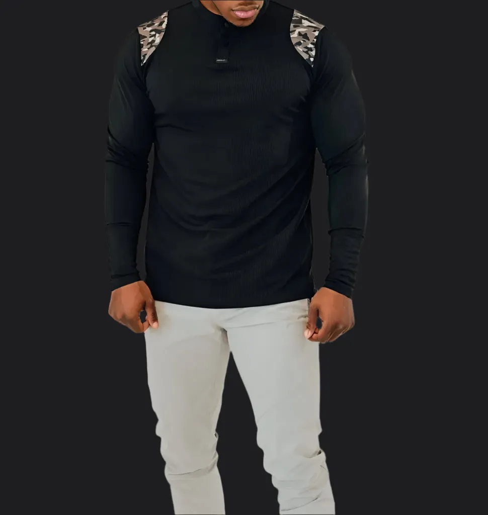 Men’s Ace Long Sleeve Golf Shirt - Black/Camo