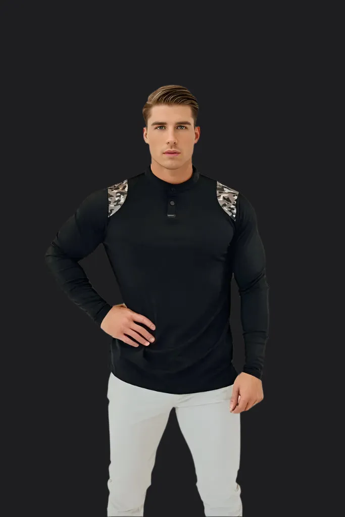 Men’s Ace Long Sleeve Golf Shirt - Black/Camo