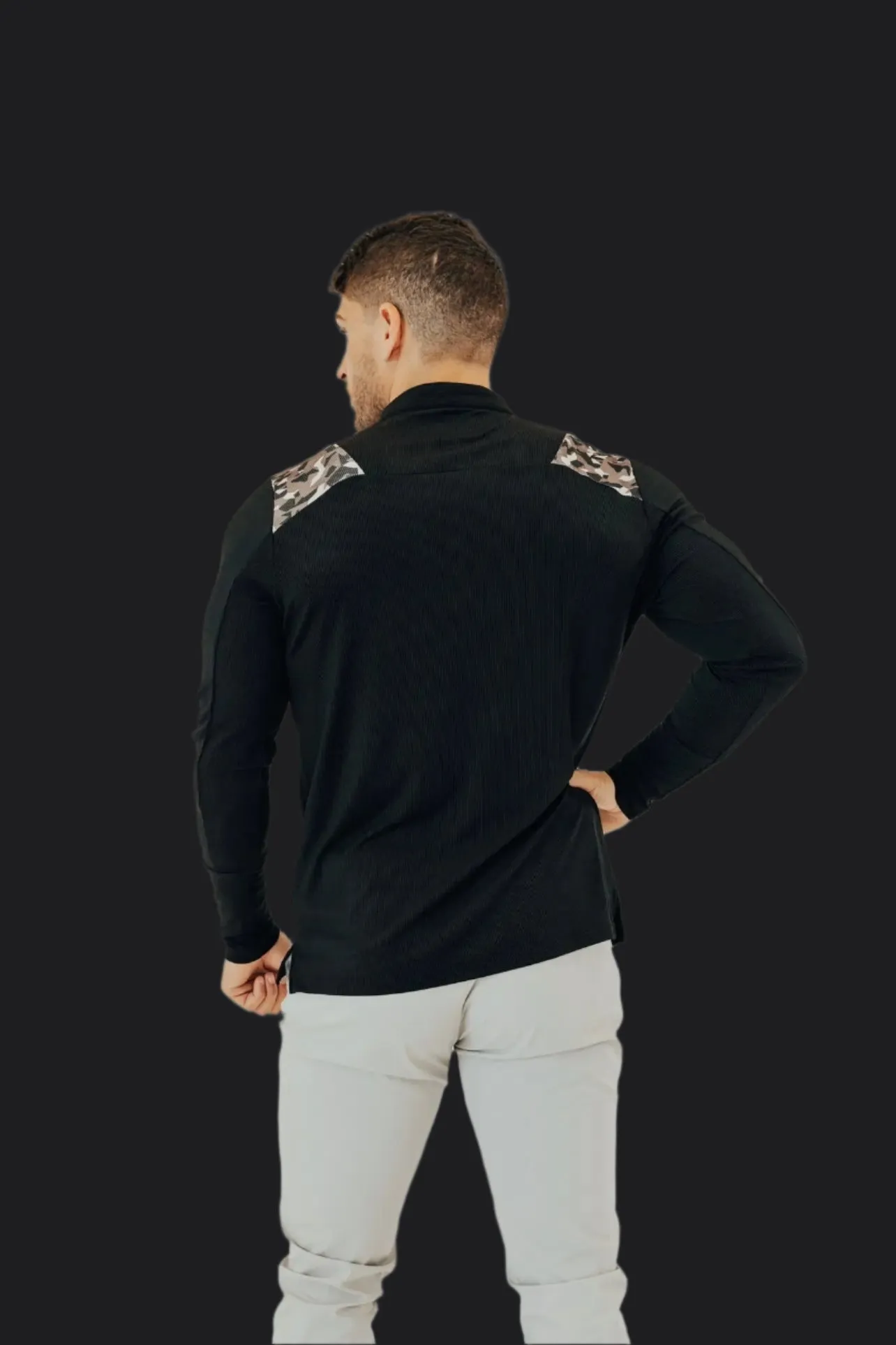 Men’s Ace Long Sleeve Golf Shirt - Black/Camo