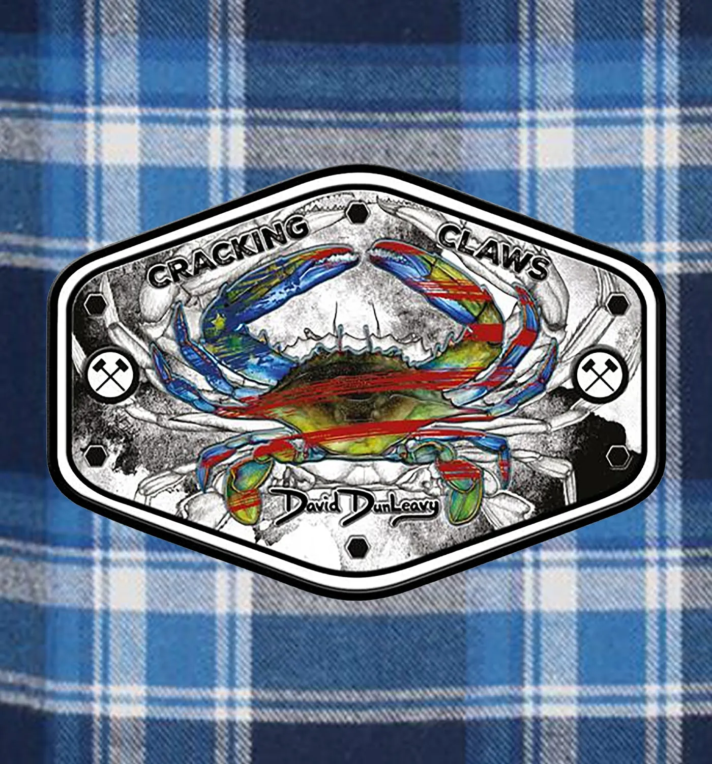 Men’s Blue Crab Flannel Shirt Blue White