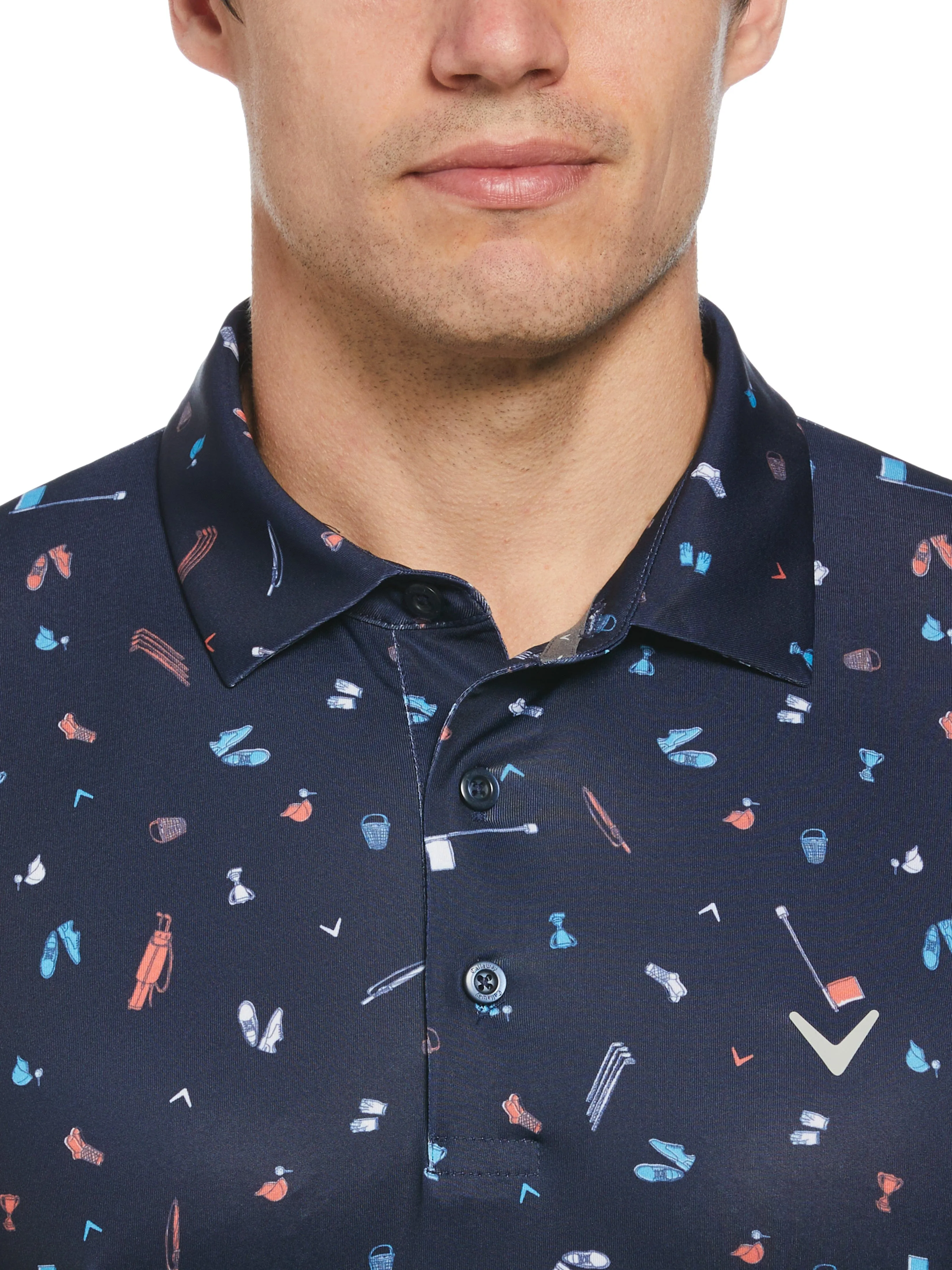 Mens Short Sleeve All Over Tee Time Print Polo