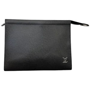 Men's Taiga Leather Pochette Voyage Pouch Black