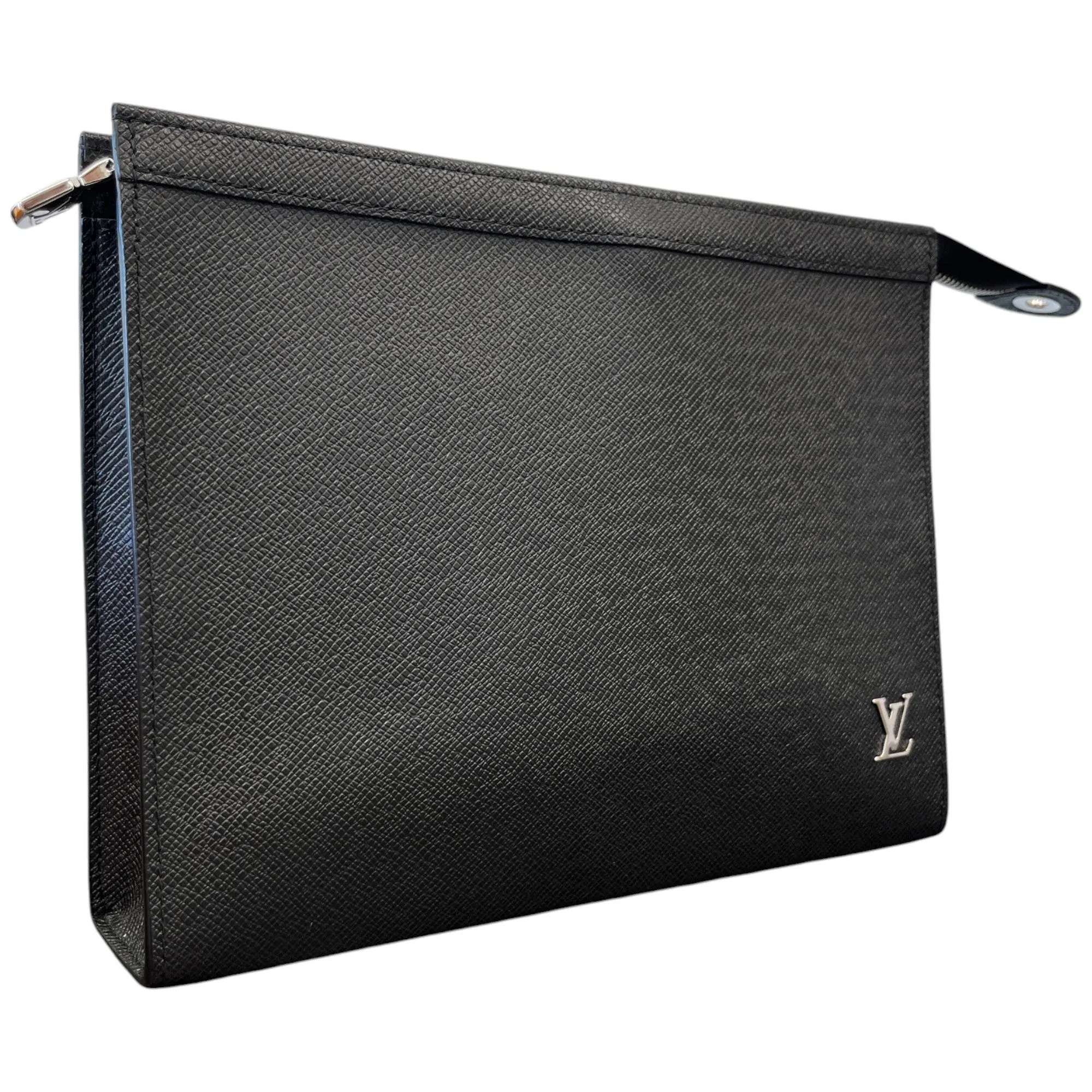 Men's Taiga Leather Pochette Voyage Pouch Black