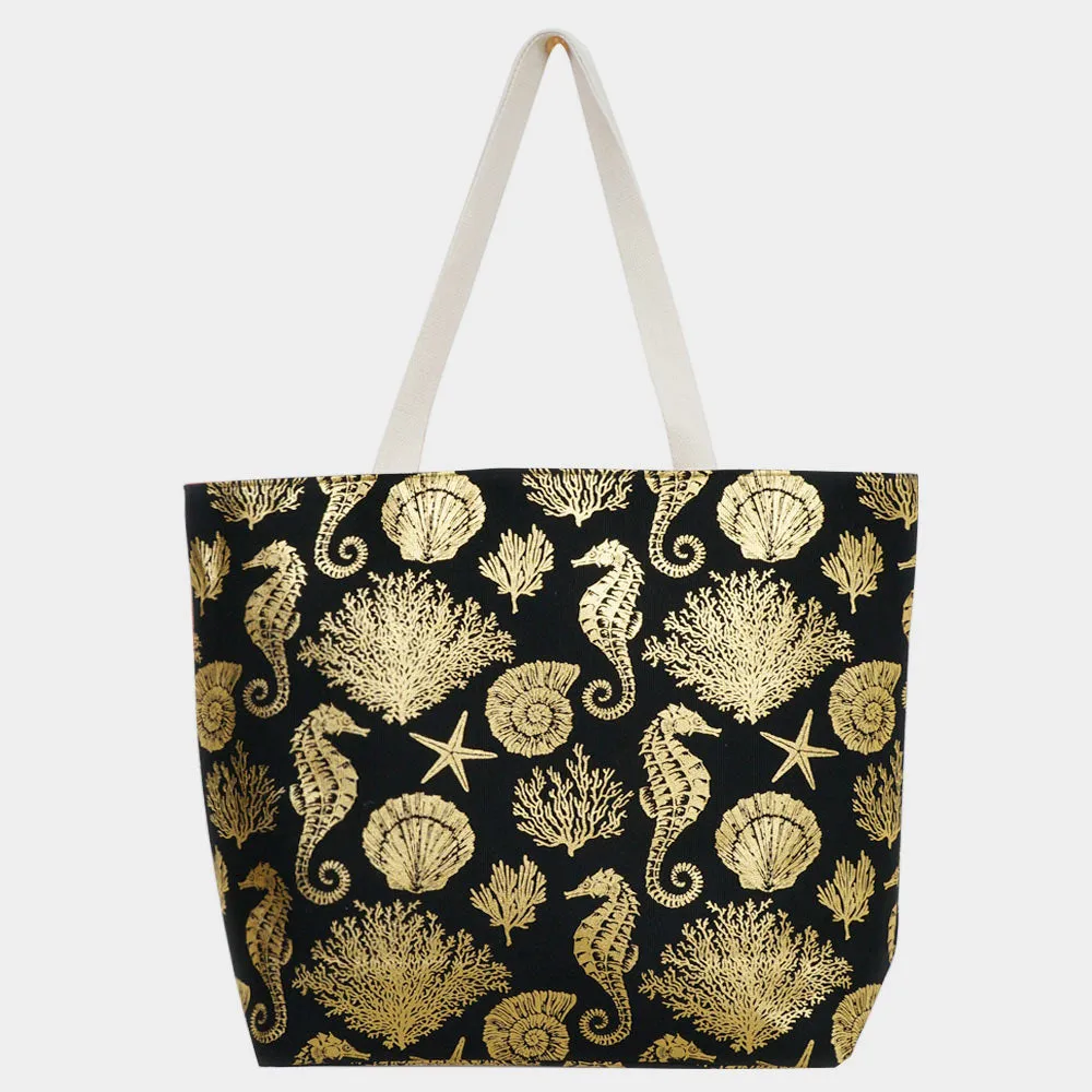 Metallic Patterned Beach Tote Bag