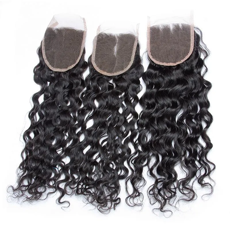 Modern Show Brazilian Water Wave Closure Swiss Lace Closure With Baby Hair Wet And Wavy Human Hair