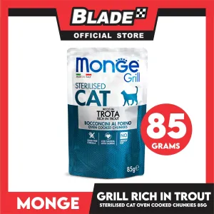 Monge Jelly Cat Pouch Grill For Sterilised Cats 85g (Trota, Rich In Trout) Cat Wet Food, Cat Pouch Food