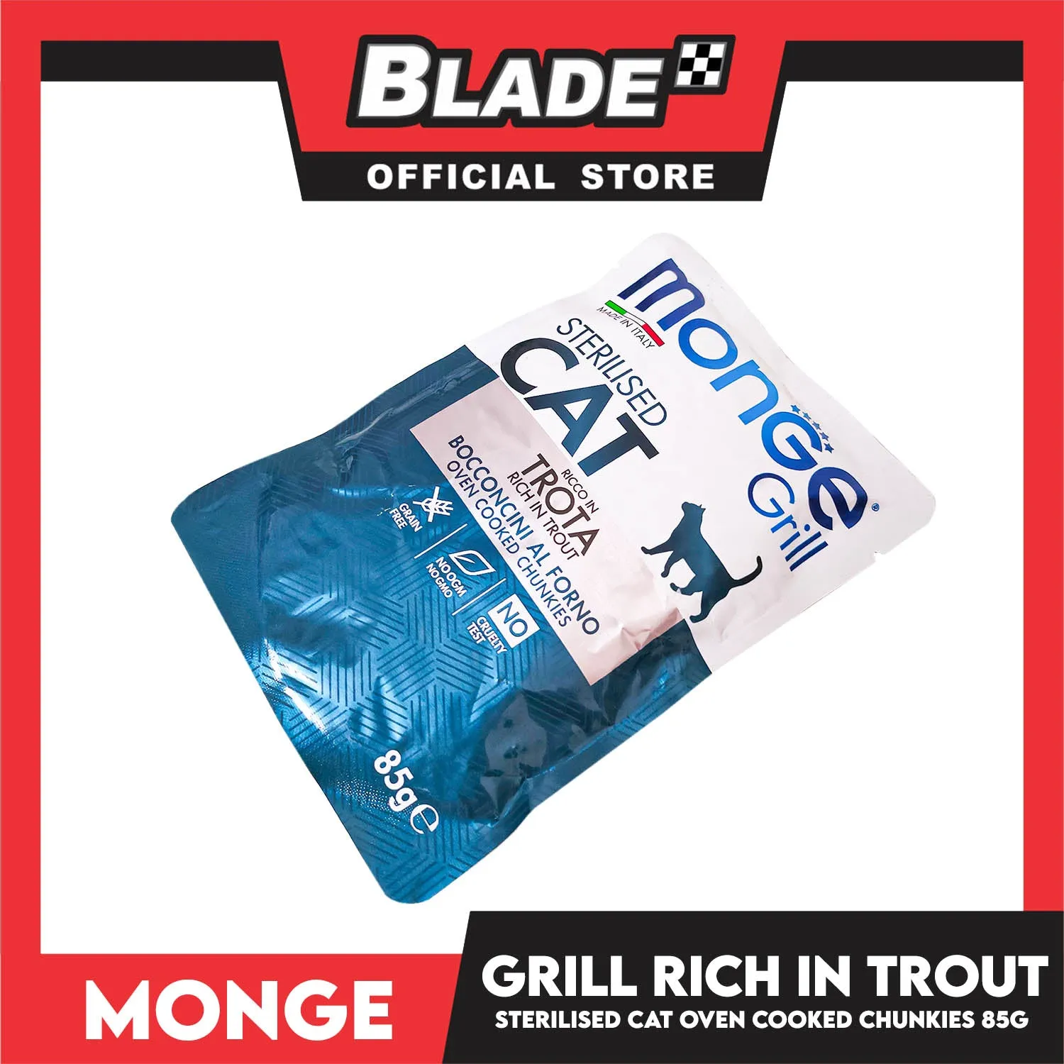 Monge Jelly Cat Pouch Grill For Sterilised Cats 85g (Trota, Rich In Trout) Cat Wet Food, Cat Pouch Food