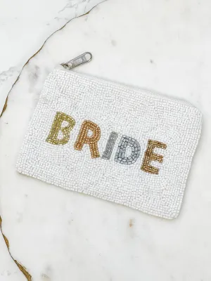 Multi Metallic 'Bride' Beaded Zip Pouch - White