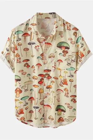 Mushroom Print Short Sleeve Shirts