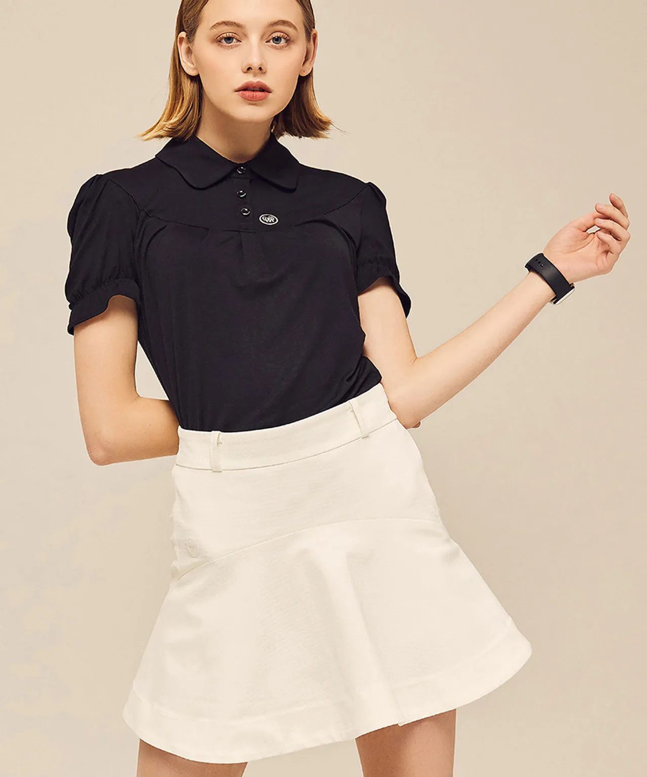 MYCL Houndstooth Flare Skirt - White