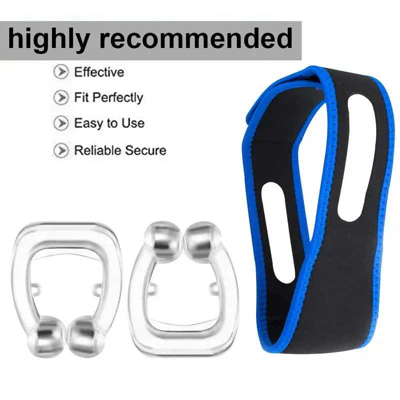 NEW Anti Snore Devices, Anti Snoring Nose Clip, Anti Snore Chin Strap, Stop Snoring Chin Strap, Magnetic Nose Clip, For Comfortable Sleep and Better Breathing, Includes 1 Snore Strap & 1 Snore Nose Piece