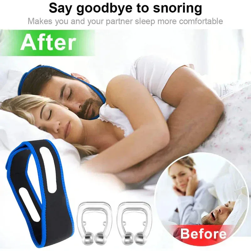 NEW Anti Snore Devices, Anti Snoring Nose Clip, Anti Snore Chin Strap, Stop Snoring Chin Strap, Magnetic Nose Clip, For Comfortable Sleep and Better Breathing, Includes 1 Snore Strap & 1 Snore Nose Piece