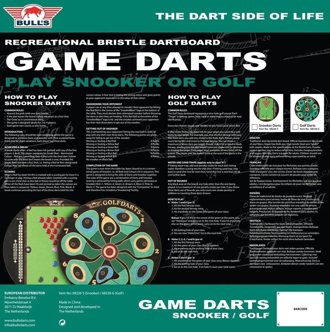 New Dartboard Play Snooker or Golf! No Box! Retails $120 US 