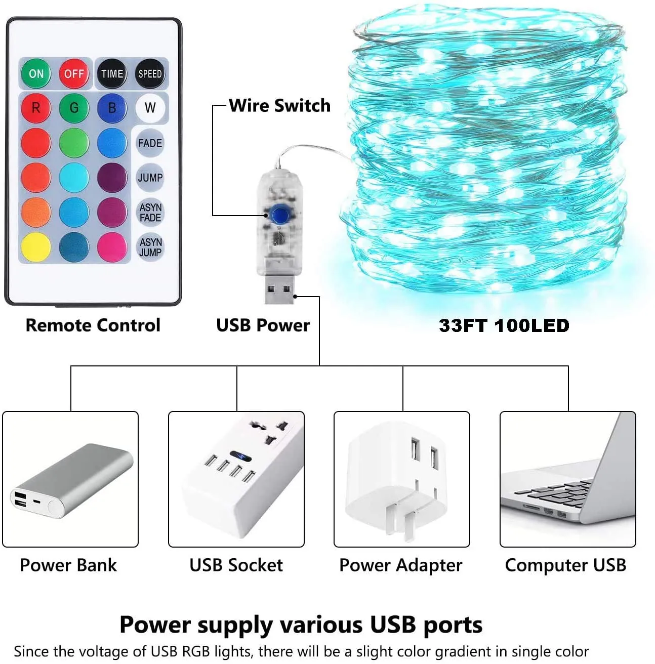 New in package! BrizLabs USB Fairy String Lights, 33ft 120 LED Color Changing Fairy Lights with Remote