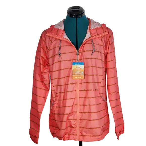 NWT Columbia Side Hill Printed Windbreaker Salmon Tie Dye Stripe Print Small
