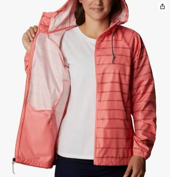 NWT Columbia Side Hill Printed Windbreaker Salmon Tie Dye Stripe Print Small