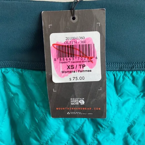 NWT Mountain Hardwear Synth Green Trekkin Insulated Mini Skirt