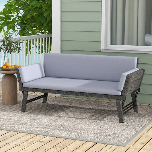 Outdoor Convertible Sofa Daybed with Adjustable Armrests for Balcony-Gray - Colo