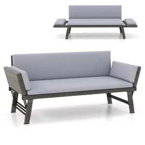 Outdoor Convertible Sofa Daybed with Adjustable Armrests for Balcony-Gray - Colo