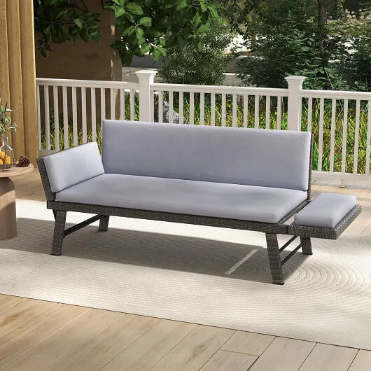 Outdoor Convertible Sofa Daybed with Adjustable Armrests for Balcony-Gray - Colo