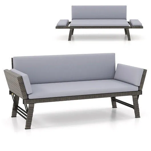 Outdoor Convertible Sofa Daybed with Adjustable Armrests for Balcony-Gray - Colo
