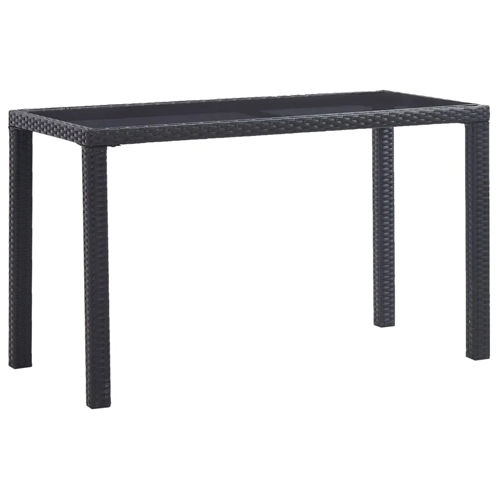 Outdoor Dining Table Garden Porch Patio Table with Glass Top PE Rattan
