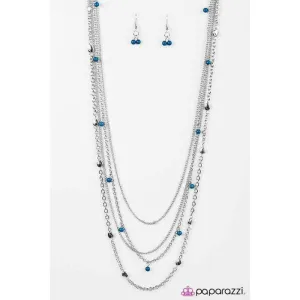 Paparazzi Beach Days Blue Lapis Blue 4 Strand Silver Necklace & Earrings Set