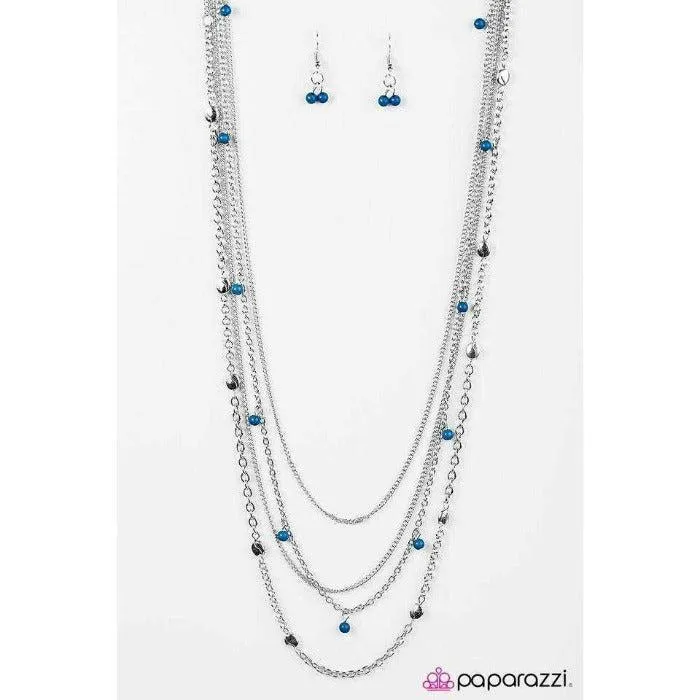 Paparazzi Beach Days Blue Lapis Blue 4 Strand Silver Necklace & Earrings Set
