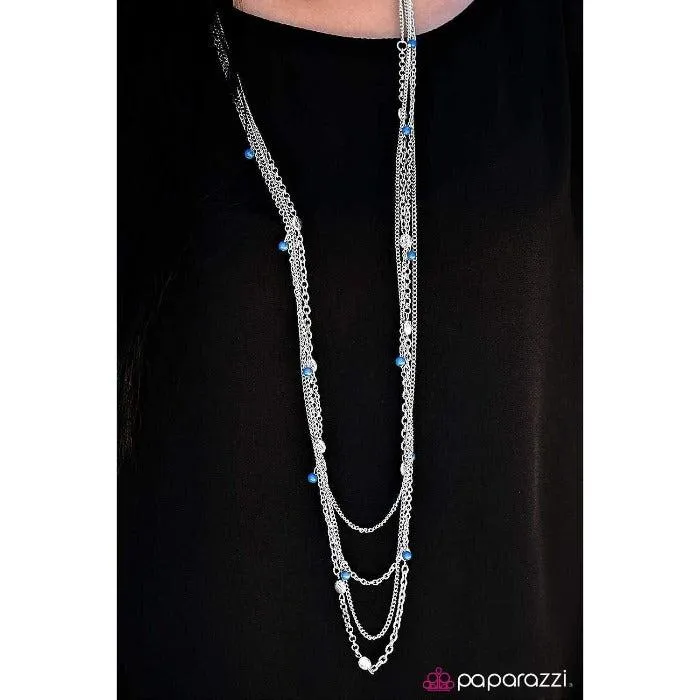 Paparazzi Beach Days Blue Lapis Blue 4 Strand Silver Necklace & Earrings Set