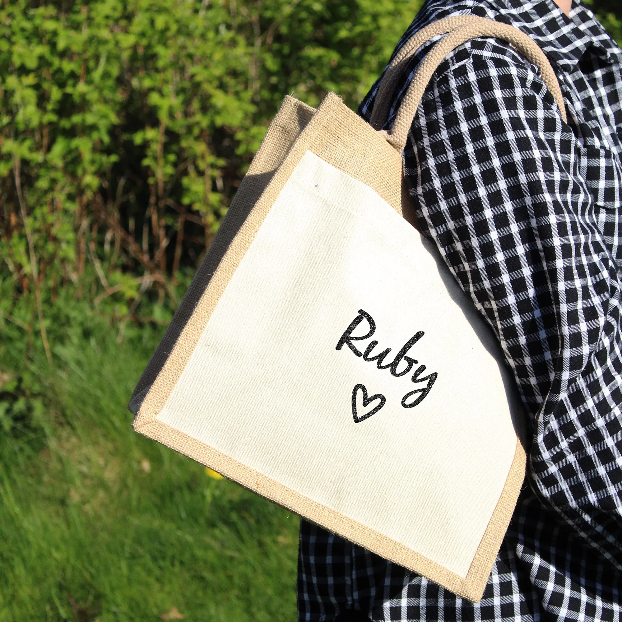 Personalised Heart Jute Bag with Name