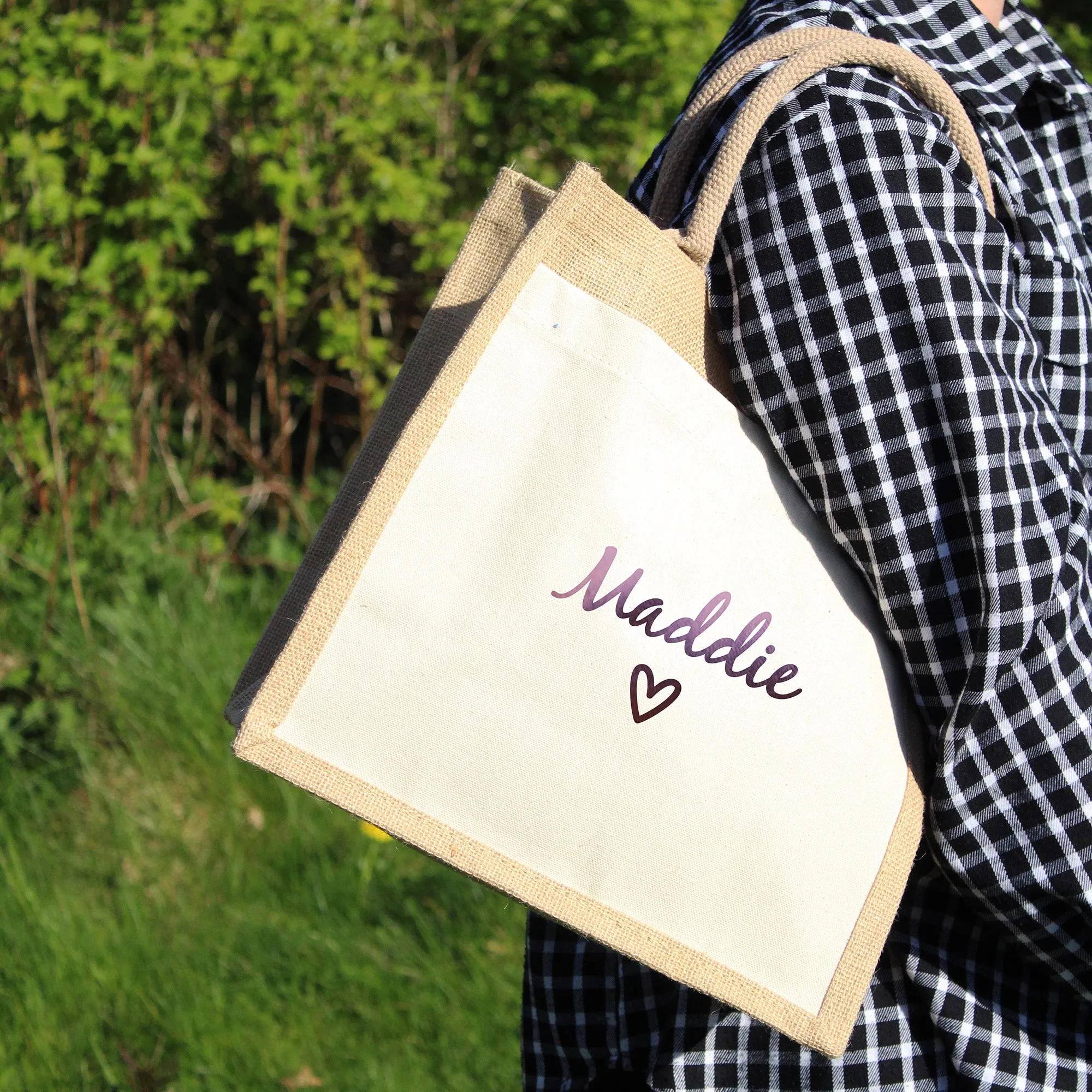 Personalised Heart Jute Bag with Name