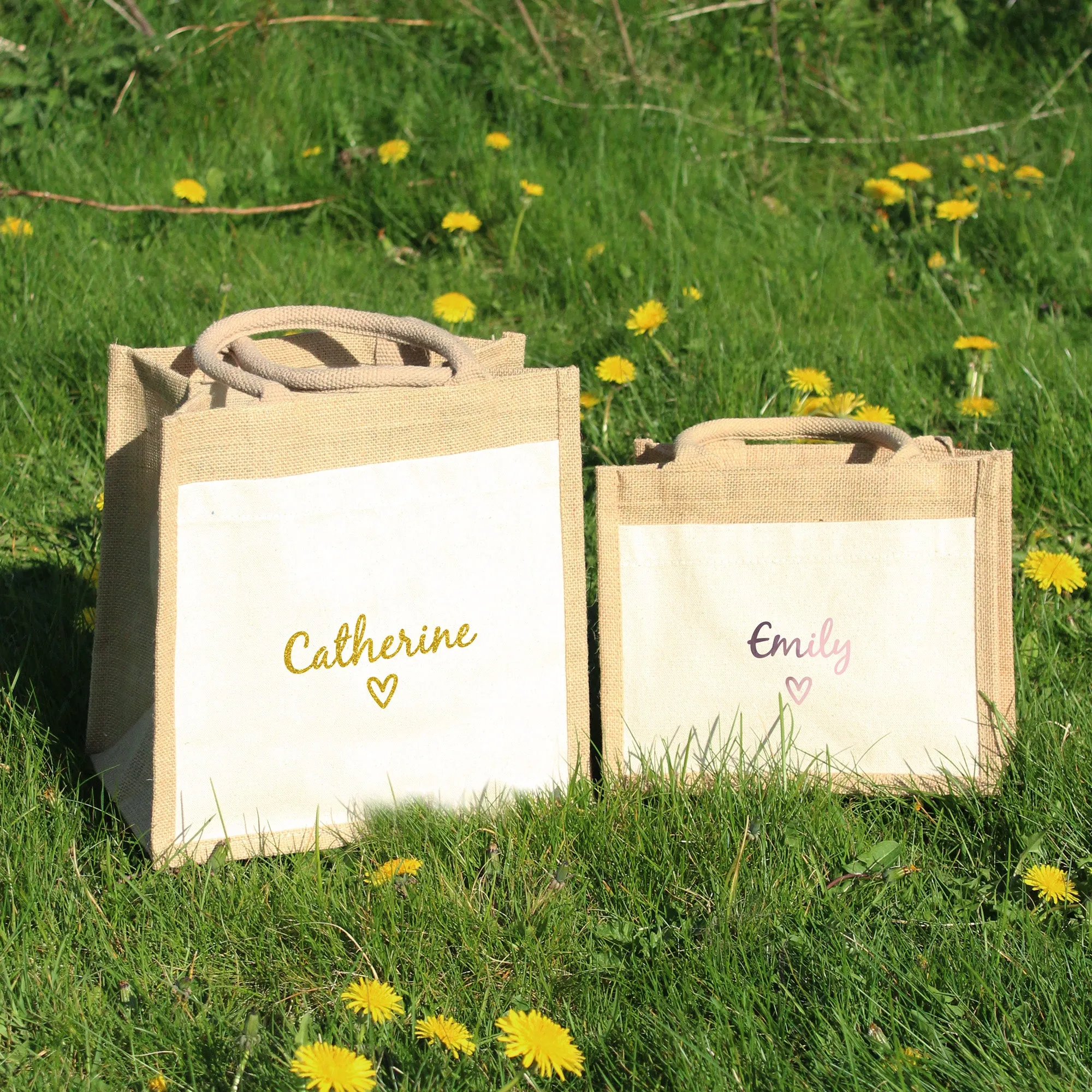 Personalised Heart Jute Bag with Name