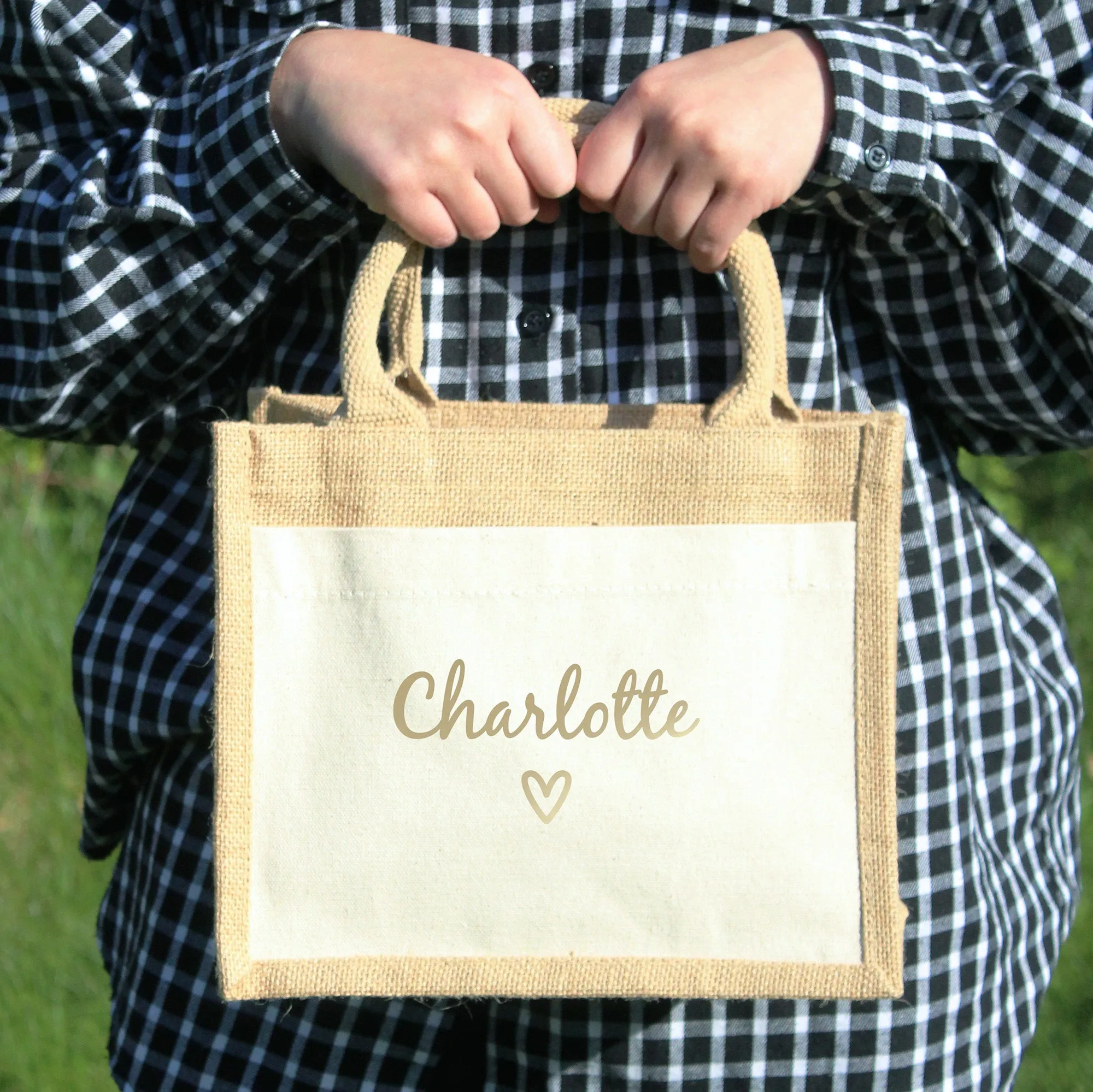 Personalised Heart Jute Bag with Name