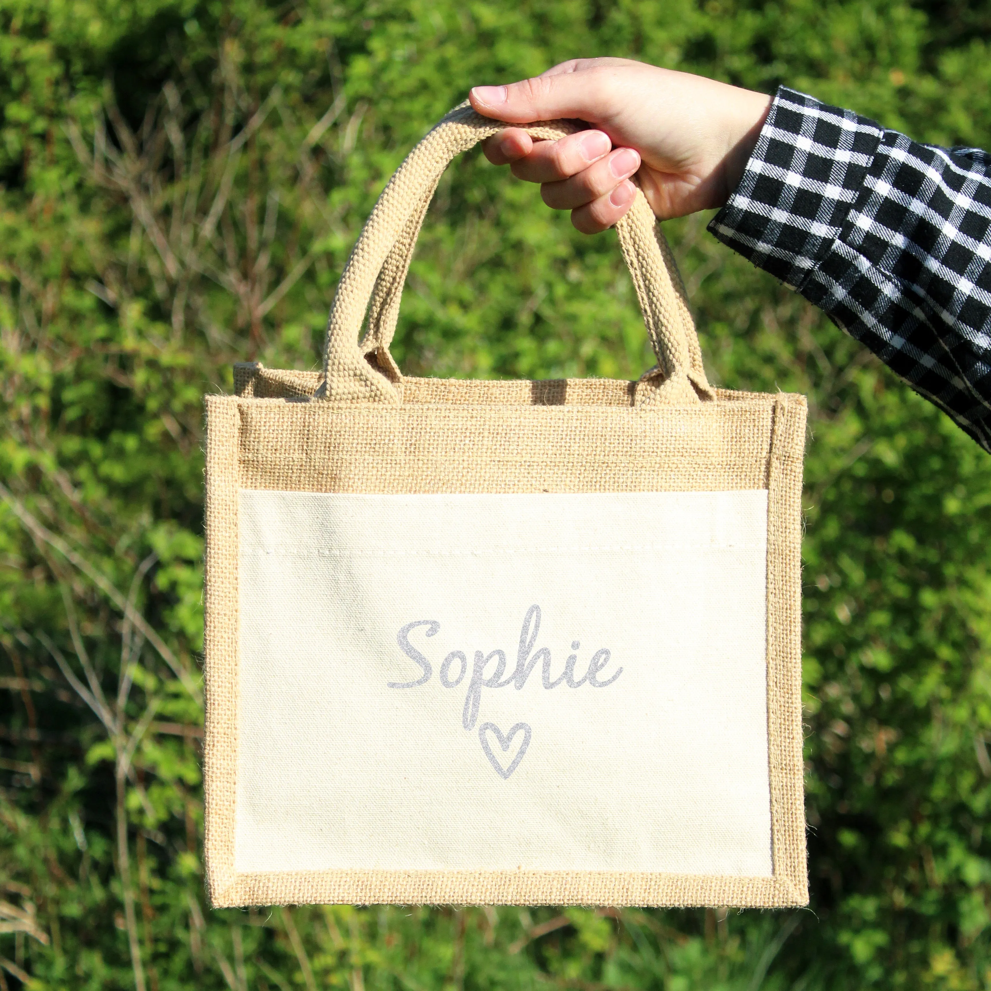 Personalised Heart Jute Bag with Name