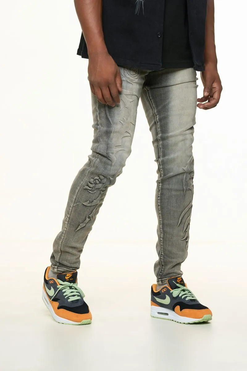 PHEELINGS LOVE IS PAIN EMBOSSED SKINNY DENIM (CHARCOAL GREY/SAND)