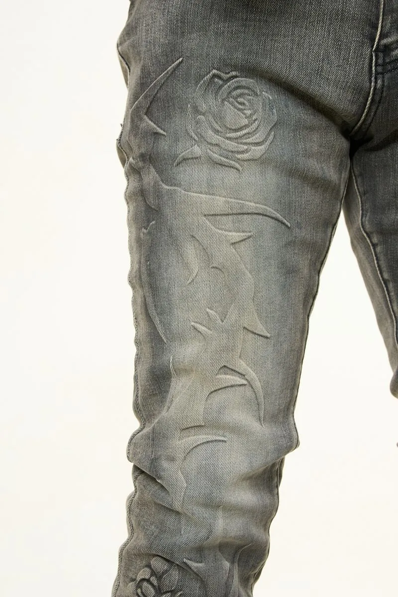 PHEELINGS LOVE IS PAIN EMBOSSED SKINNY DENIM (CHARCOAL GREY/SAND)