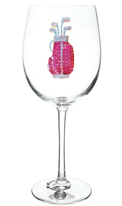 Pink Golf Bag Jeweled Stemmed Glass