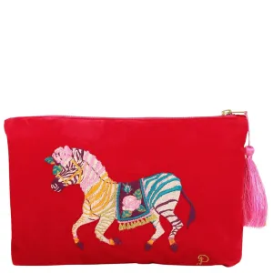 Powder Zebra Carnival Velvet Zip Pouch - Red