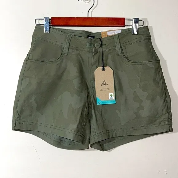 prAna Halle Shorts II 5&quot; Inseam in Sage Camo Sz. 0