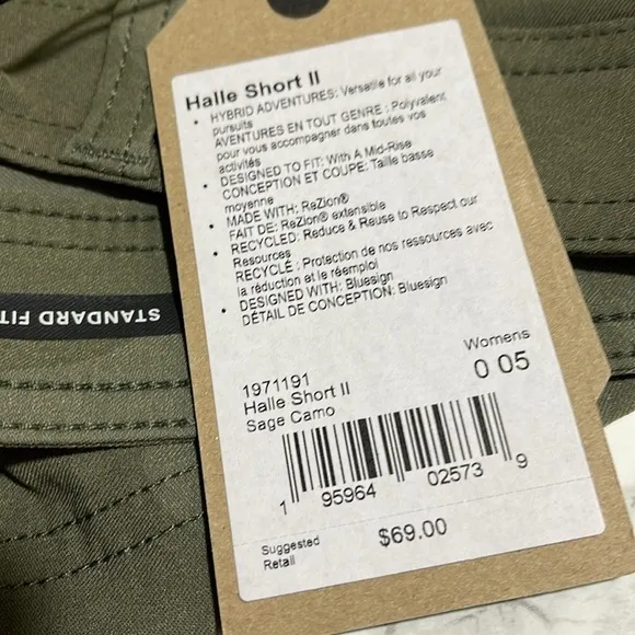 prAna Halle Shorts II 5&quot; Inseam in Sage Camo Sz. 0